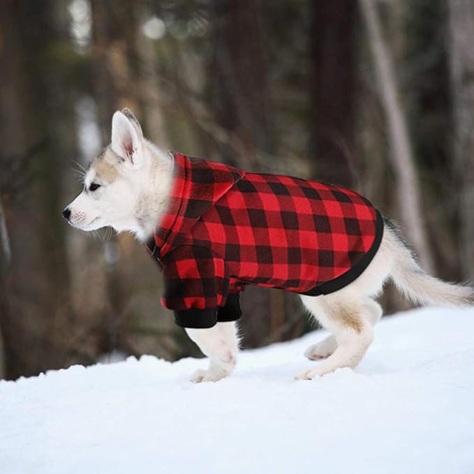 Plaid Dog Hoodie Sweatshirt Sweater for Large Dogs Cat Puppy Clothes Coat Warm and Soft(L)
