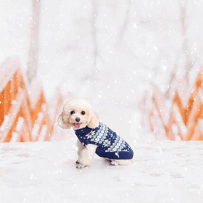 KOOLTAIL Cable Knit Dog Sweater Turtleneck, Cold Weather Pullover Classic Knitwear, Snowflake Pattern Thick Warm Winter Pet Clothes, Dog Christmas Sweater for Small Medium Large Dogs Cats,Navy Blue SM