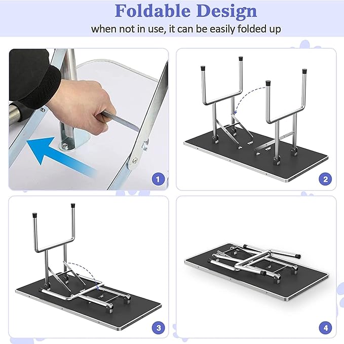42" Dog Grooming Table Foldable Pet Grooming Tables with Adjustable Arm Noose Storage Mesh Tray Maximum Capacity Up to 330lbs Black