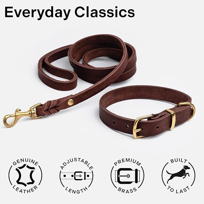 Classic Genuine Leather Dog Collar | Dog Collars for Medium Dogs, Small Dogs, Large Dogs & Extra Large Dog | Wide Dog Collar | Heavy Duty Dog Collar | Dark Brown (L: 1.2" Wide for 16"-18.5" Neck)