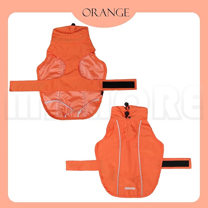 Waterproof Dog Raincoat with Reflective Strip, Adjustable Breathable Rain Coat Jacket with Leash Hole for Dogs (Orange, Medium)