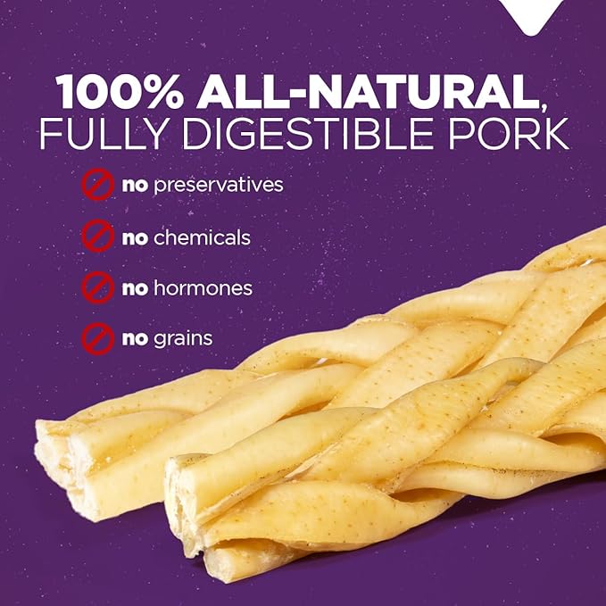 Natural Farm Braided Pork Collagen Dog Chews (5 Pack), Flavorful Braided Pork Collagen Sticks, Natural Dog Chews, Long Lasting, for Small, Medium, and Large Dogs, Odor-Free Rawhide Alternative