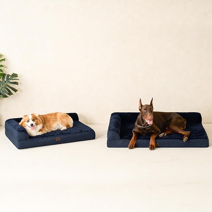 EHEYCIGA Memory Foam Dog Bed Large Sized Dogs, Waterproof Dog Bed Orthopedic with Washable Removable Cover, Non-Slip Pet Bed Couch, 36x27x6 Inches, Navy Blue