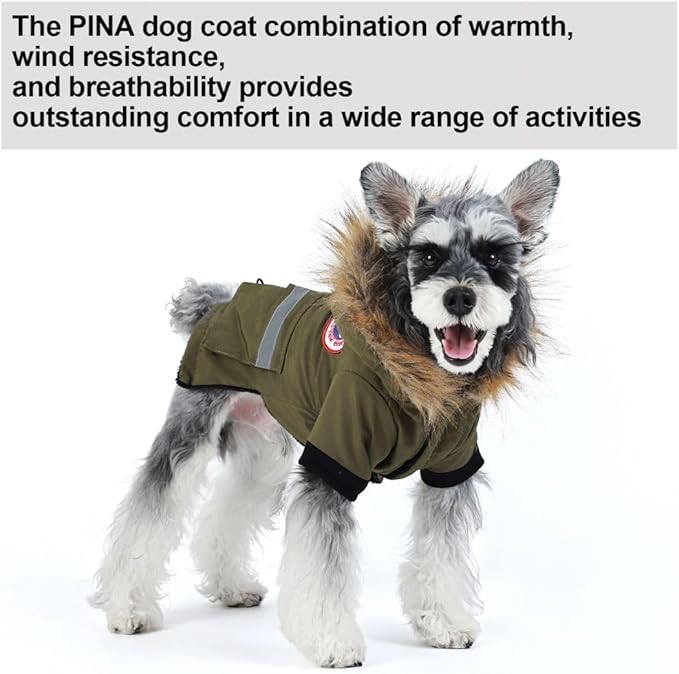 PINA Small Dog Coats - Waterproof & Windproof, Reflective Dog Jacket with Pocket, Warm Flannel Lining & Faux Fur Hood for Cold Weather