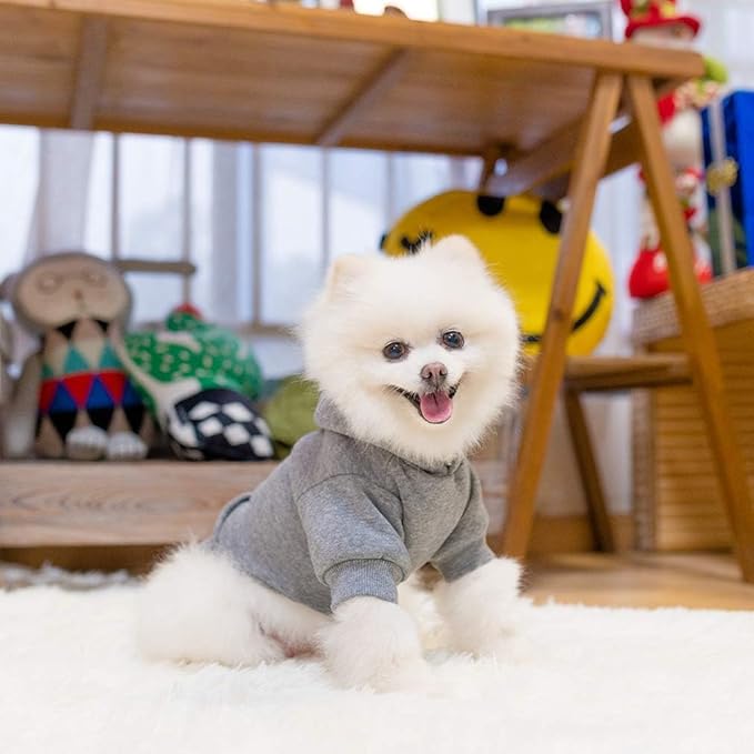 KOOLTAIL Basic Dog Hoodie - Soft and Warm Dog Hoodie Sweater with Leash Hole and Pocket, Dog Winter Coat, Cold Weather Clothes Sweatshirt for Small Medium Large Dogs Puppy Cat Boys Girls Grey S