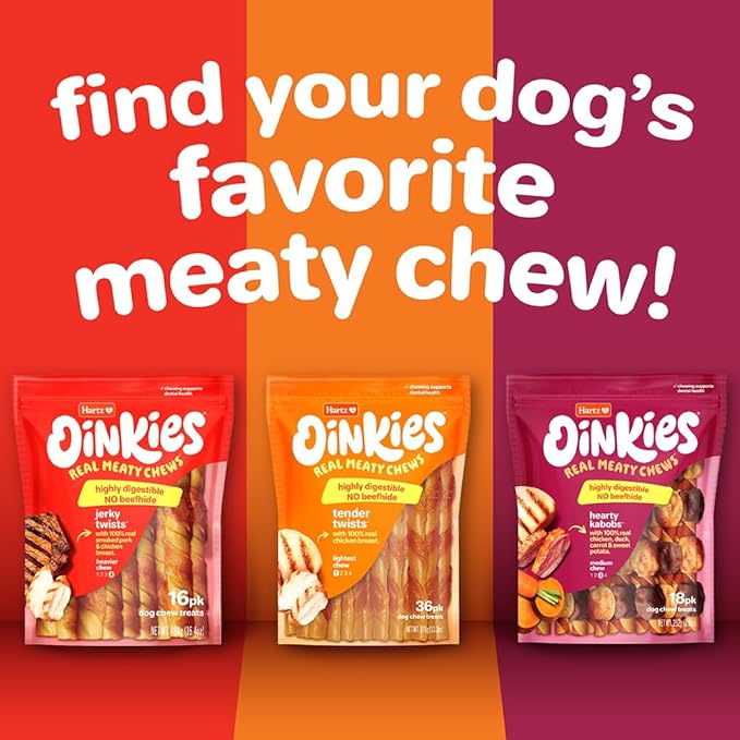 Hartz New Oinkies Bacon Wrapped Twists, Real Meaty Chews with 100% Real Bacon and No Beefhide, 14 Count