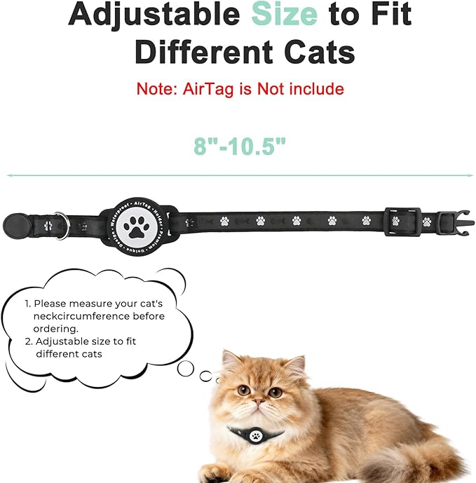Airtag Cat Collar Breakaway, Reflective Cat Collar with AirTag Holder and Bell, Compatible with Apple Air Tag, Comfortable Padding, Adjustable, Durable (Black)