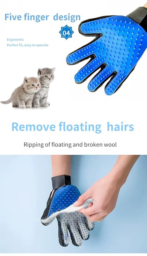 Efficient Pet Grooming Glove - Gentle Shedding Brush for Dogs, Cats, Horses, & more with Long & Short Hair - 1 Pair (Pink)