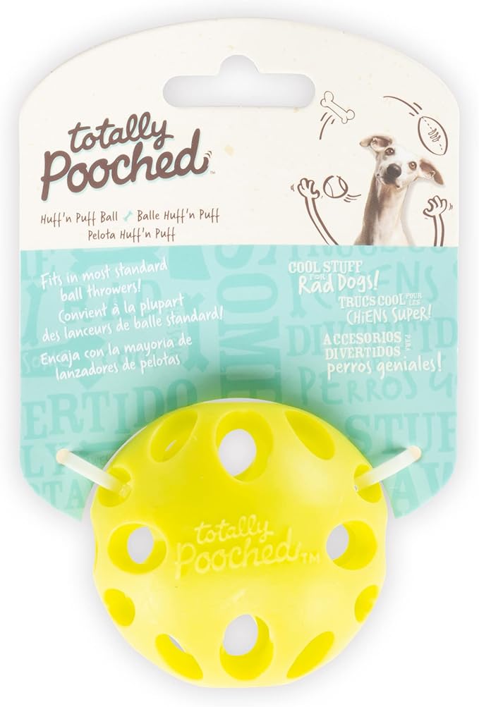 Messy Mutts Totally Pooched Huff'n Puff Ball | 2.5” TPR Puzzle Ball for Dogs | 2-in-1 Durable Interactive Toy and Tooth Cleaner | Green