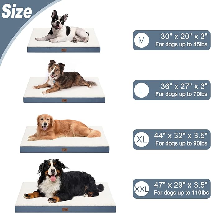 Orthopedic Dog Crate Bed for Extra Large Dogs, XXL Waterproof Comfort Pet Bed with Egg Crate Foam 47x29 Inch, Removable Oxford Cooling Cover, Blue White
