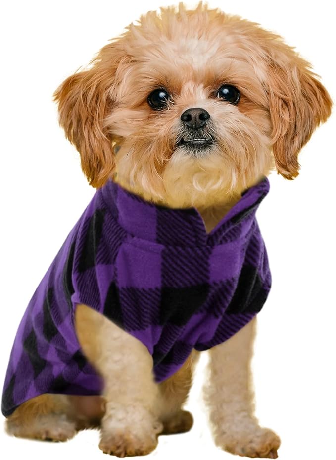 KAMA BRIDAL Spring Autumn Winter Coat Pullover Fleece Vest for Cats Small and Medium Dogs Thin Sweater Purple & Black Plaid (Purple, M)