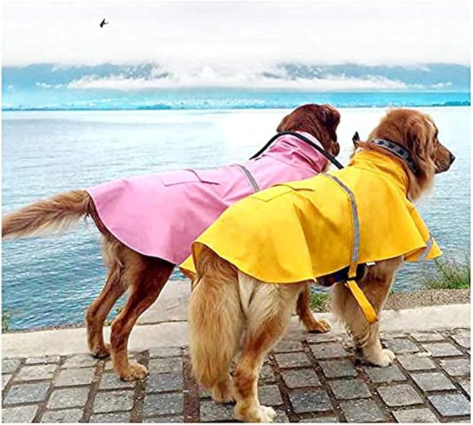 Mikayoo Large Dog Raincoat Adjustable Pet Waterproof Clothes Lightweight Rain Jacket Poncho Hoodies with Strip Reflective(Pink,XXXL)