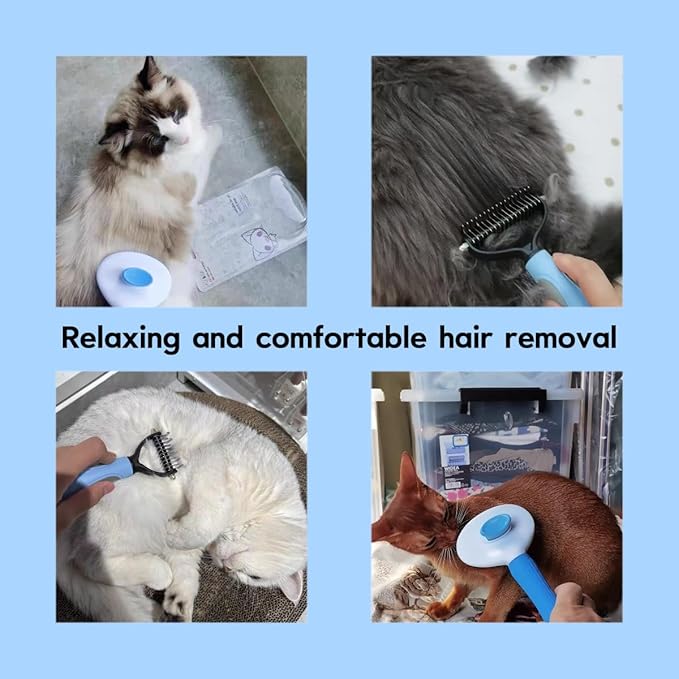 Pet Grooming Combo — Shedding Brush with Metal Comb for Detangling and Removing Undercoat in Long-Haired Dogs and Cats. helping reduce shedding by up to 95%.