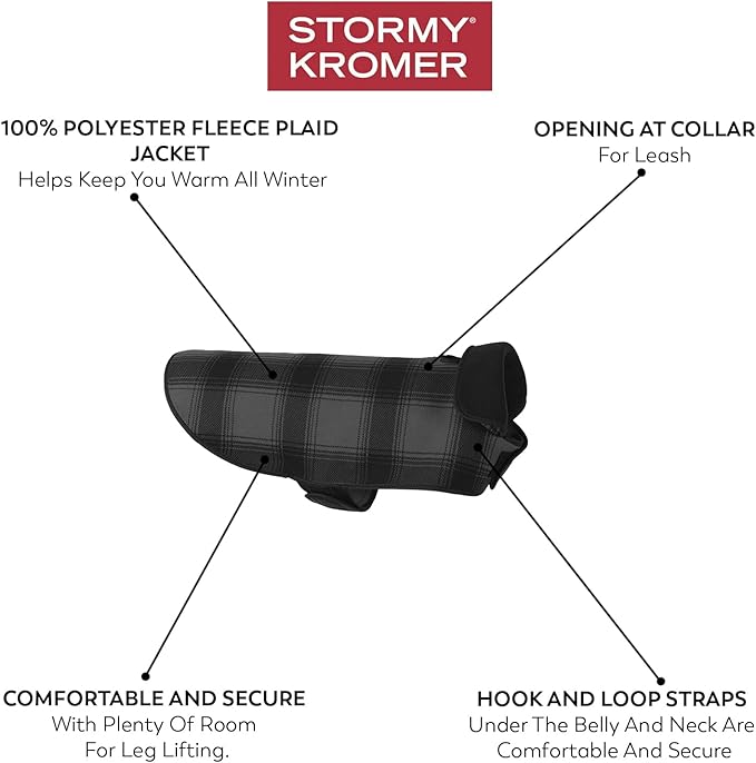 Stormy Kromer Fleece Dog Jacket, Red/Black Plaid, Small