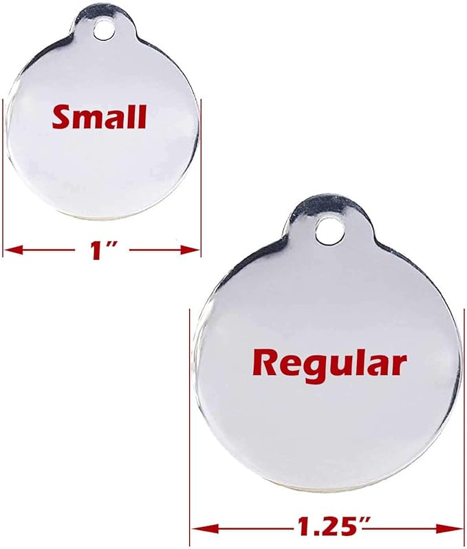 Engraved Pet Tag for Dogs and Cats - Personalized Front & Back up to 4 Lines of Text Custom Engraved ID, Round Paw Print Solid Plating Stainless Steel Rose Gold Small