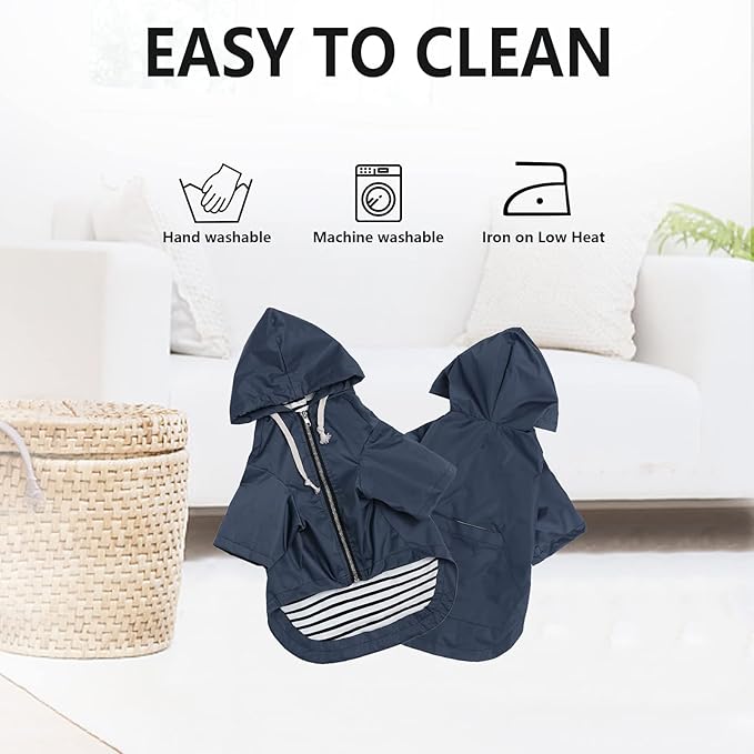 Dog Raincoat rain Jacket Raincoat Dogs Waterproof Small Medium Breeds Zip Closure Storage Pocket Harness Hole Blue M