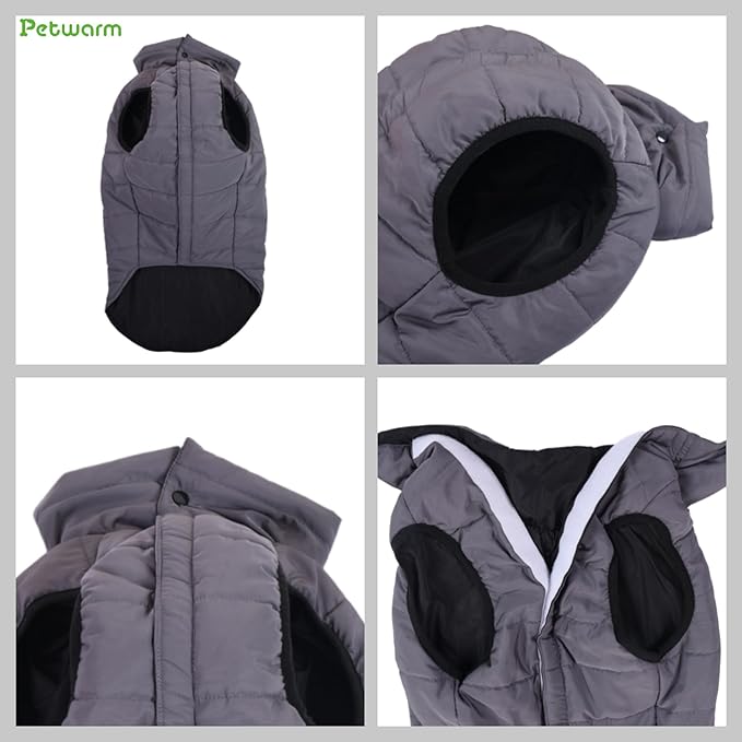 PetWarm Reversible Dog Cold Weather Coats, Waterproof Dog Puffer Vest, Vest for Dogs with Hook-and-Loop Strap, Windproof Outdoor Coat for Winter Walks and Snowy Days, Grey, XL