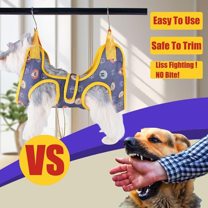 AIO Cat & Dog Restraint Sling for Nail Trimming Foldable Dog Grooming Supet Relaxation Hammock Harness for Pet Grooming L Yellow