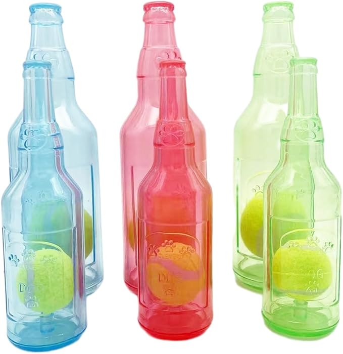 Wine Bottle Dog Toy, Fun Interactive Cute Squeaky Dog Toys with Tennis Ball Inside, Ideal for Large/Medium/Small Dogs to Fetch Games and Bonding Time, Not for Heavy Chewers, Medium-Green