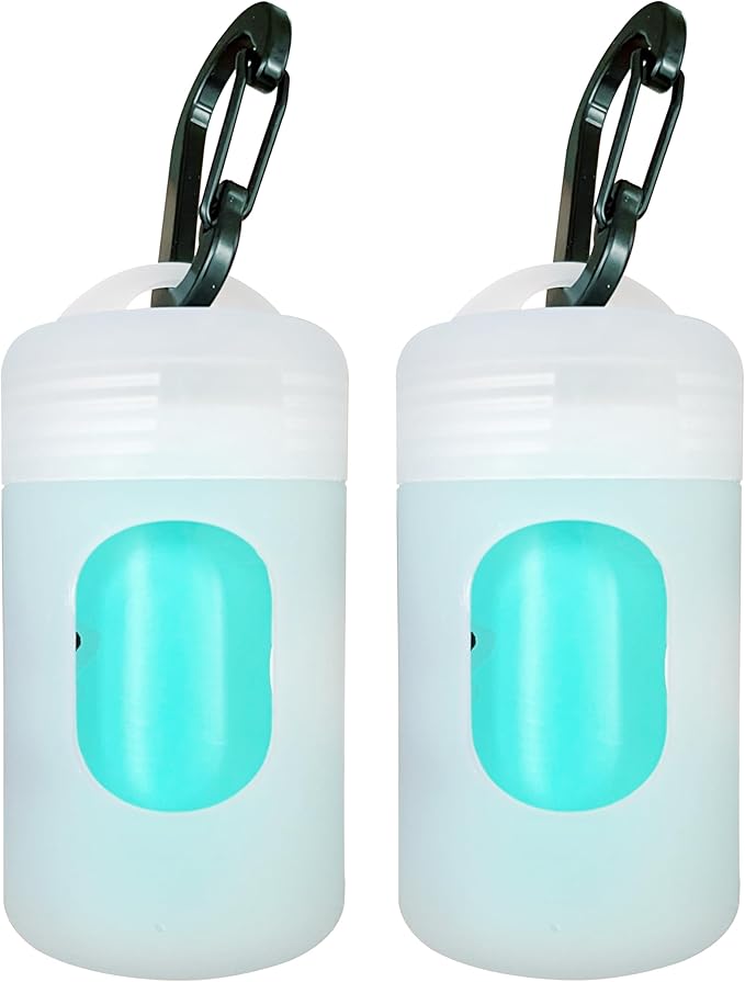 Dog Poop Bag Dispenser for Leash with Snap Clip, Skin-friendly Texture Waste Bag Holder for Dog Walks and Cats, Pets Litter Bag Container, Indoor & Outdoor Use (Transparent, 2)