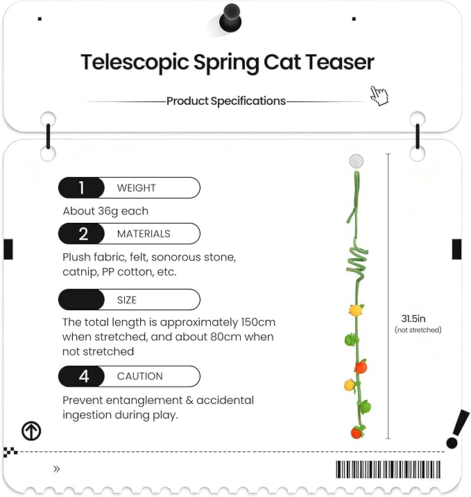 Interactive Hanging Cat Toy with Catnip & Rattle Sound, 2-Pack – Retractable Teaser Toys with Colorful Fruit Design for Indoor Cats, Batting, Chasing & Pouncing Play