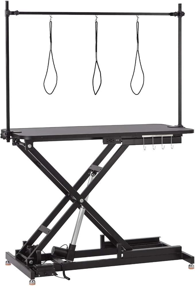 47” Electric Lift Dog Grooming Table (Black), Heavy Duty Electric Grooming Arm Table for Pets & Large Dogs Adjustable Height: 9.4 in-39.4 in Non-slip Desktop with Gantry Crane Set