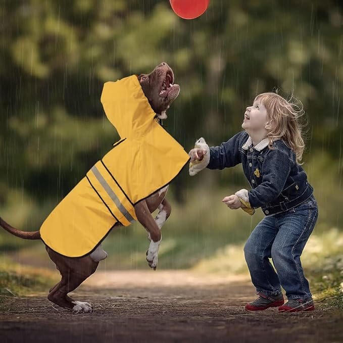 Reflective Dog Raincoat - Adjustable Raincoat for Dogs, Lightweight Hooded Dog Raincoats Poncho Slicker, Waterproof Rain Jacket Coat for Small, Medium, Large Dogs Walking (Yellow, XX-Large)