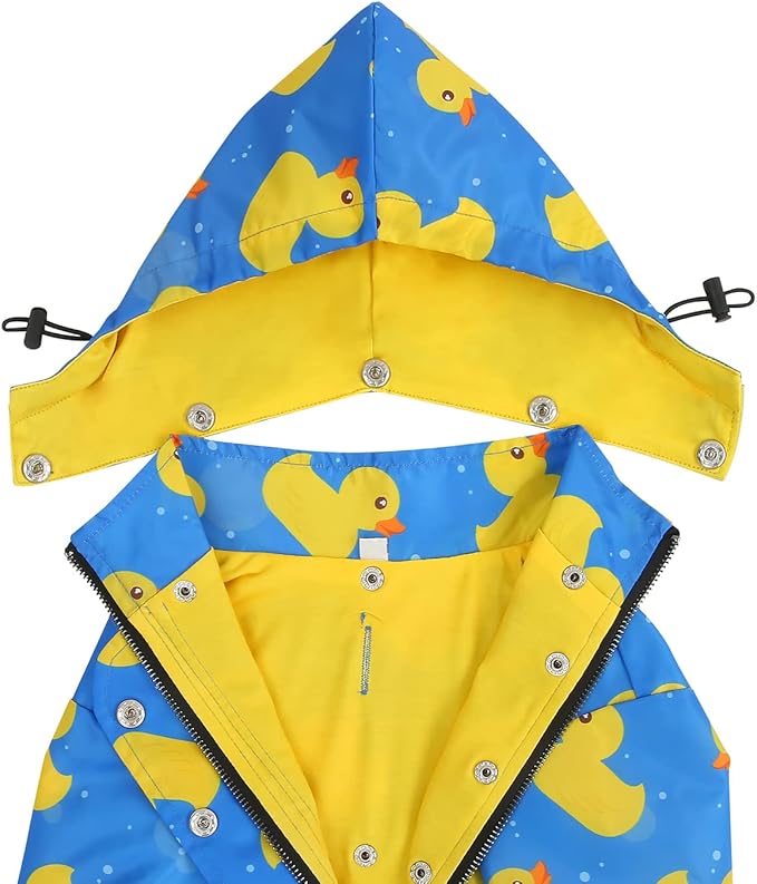 HDE Dog Raincoat Poncho Double Layer Zip Rain Jacket with Removable Hood, Leash Hole for Small to 3XL Dogs and Puppies Ducks Blue - 2XL