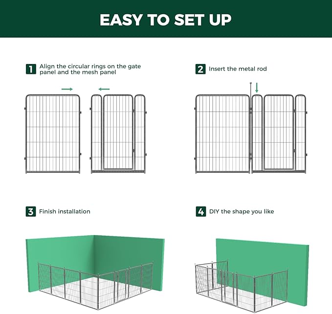 FXW Garden Fence Outdoor for The Yard – 40in(H) x 36.4ft(L) Heavy Duty Metal Animal Barrier for Dog and Rabbit, Decorative Dog Fence, 16 Panels, Silver