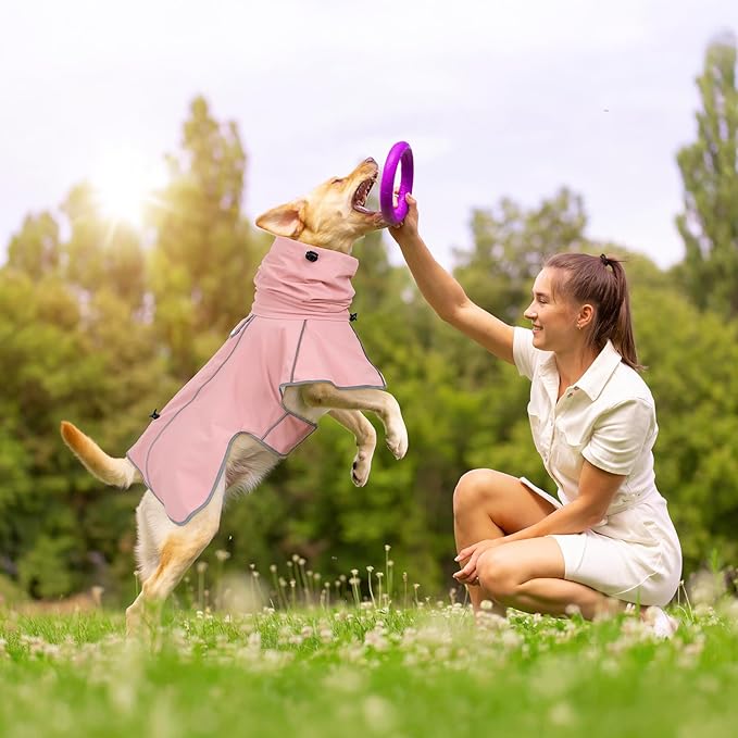 Reflective Dog Raincoat, Windproof & Waterproof Dog Rain Jacket, Adjustable Hooded Pet Poncho with Leash Hole for Small, Medium, Large Dogs(S-2XL) (Pink, XX-Large)