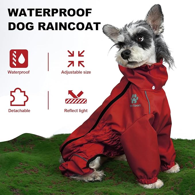 PINA Raincoat for Dogs - Waterproof Jacket With Hood, Lightweight Coat With Leash Hole, Poncho With Reflective Strap and Pocket for Wet Weather, Full Wrap Design for Full Protection