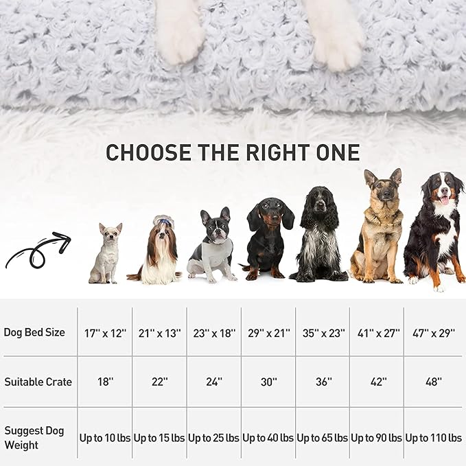 KSIIA Washable Dog Bed Deluxe Plush Dog Crate Beds Comfy Kennel Pad Anti-Slip Pet Sleeping Mat for Large, Jumbo, Medium, Small Dogs Breeds, 41" x 27", Gray