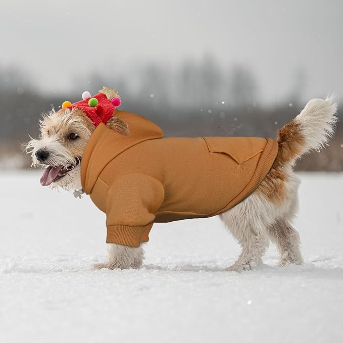 Dog Hoodie Dog Sweaters for Small Dogs Dog Sweater Solid Soft Brushed Fleece Dog Clothes Dog Hoodie Sweatshirt with Pocket(Coffee-XS)