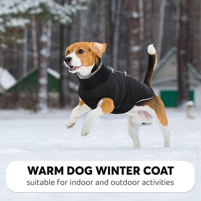 IDOMIK Warm Dog Coat with Harness, Waterproof Reflective Dog Jackets for Small Medium Large Dogs, Fleece High Collar Winter Jacket with Zipper, Pet Winter Snowsuit Clothes for Cold Weather,Black XL