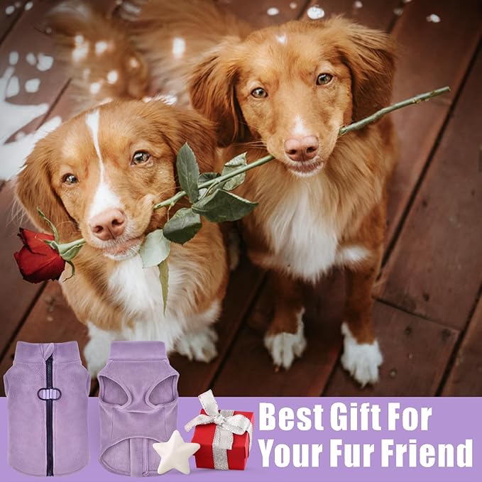 Idepet Dog Fleece Vest Sweater Zip Up Warm Pullover Dogs Jacket with D-Ring Leash Winter Cold Weater Coat Pet Sweatershirt Clothes Hoodie for Small Medium Dogs Boy Girl (Purple, L)