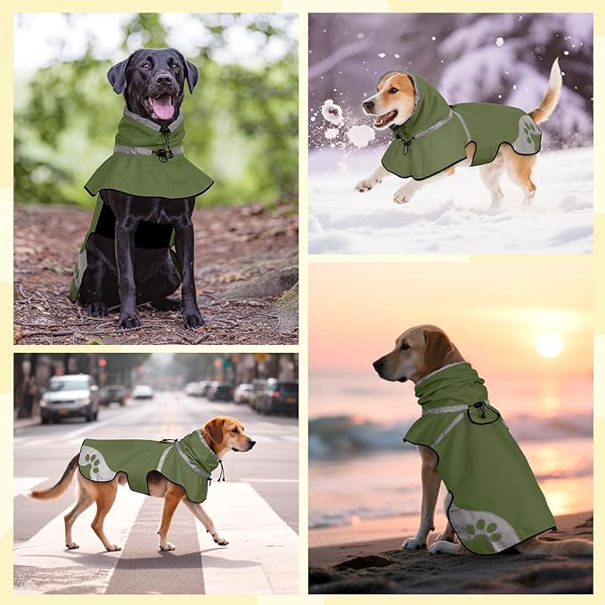 Dog Raincoat for Small Dogs, Adjustable Rain Jacket for Dogs, for Adventures, Walking, Hunting(S,Dark Green)
