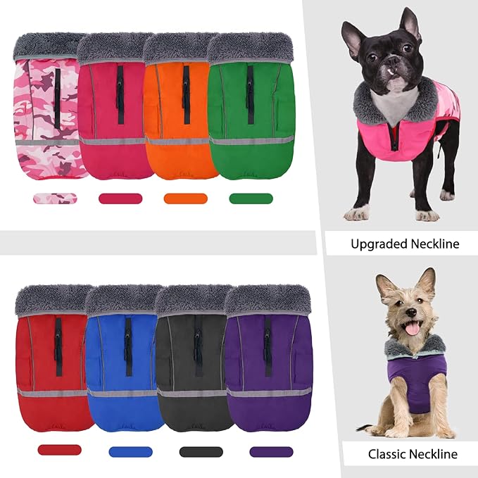 QBLEEV Warm Dog Coat Reflective Jacket, Waterproof Dog Winter Coat Turtleneck Puppy Clothes for Cold Weather, Thick Fleece Pet Snowsuit Christmas Vest Apparel for Small Medium Large Dogs S
