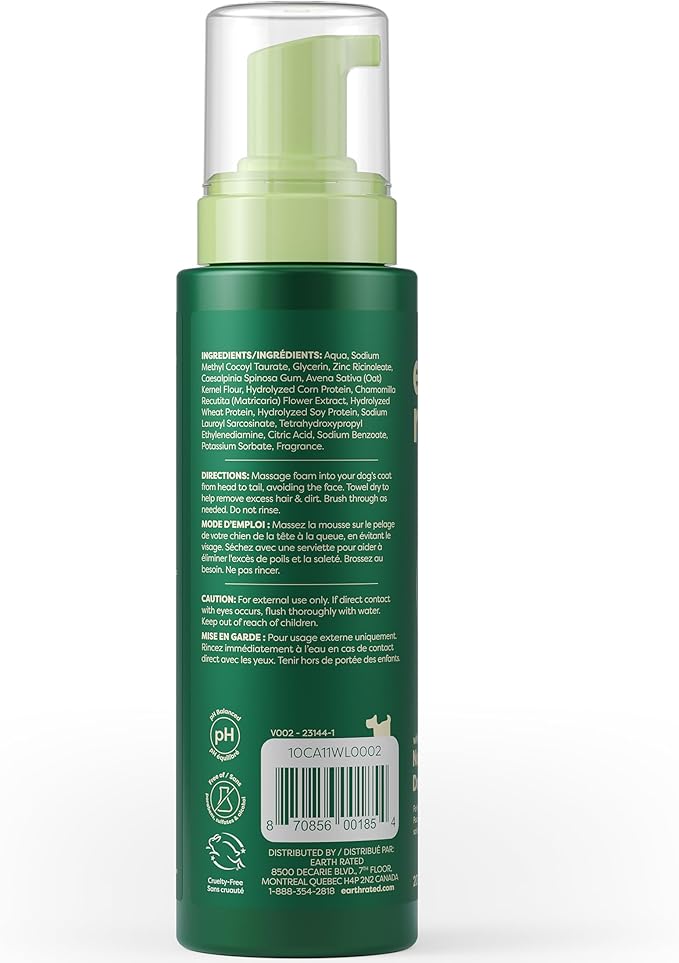 Earth Rated Waterless Dog Shampoo & Conditioner, Convenient No-Rinse Wash for Cleaning, Conditioning & Detangling, for All Coat Types, Refreshing White Tea and Basil Scent, 7 oz