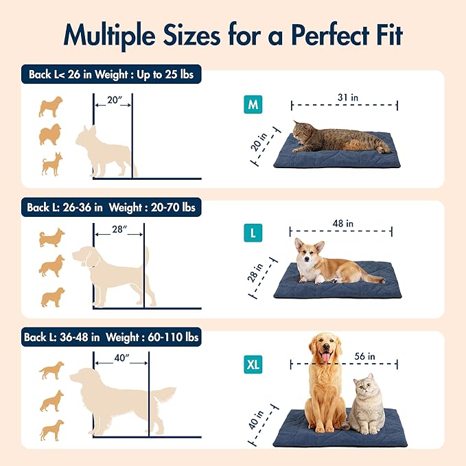 Dog Heating Pad (56"x40") - Waterproof Electric Heated Mat & Pet Bed for Indoor and Outdoor Use, Chew Resistant Cord, Machine Washable Cover with Wheat Pattern Quilting, for Cats and Pets