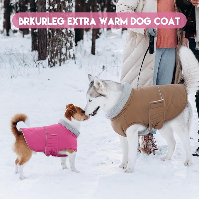 BRKURLEG Dog Winter Jacket, Warm Dog Winter Coats for Small and Medium Large Dogs, Reflective Adjustable Pet Cold Weather Coats, Waterproof Dogs Snow Jacket Clothes Fleece Vest (S, Rose Red)