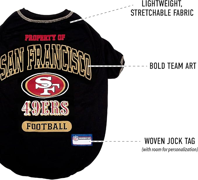 NFL San Francisco 49ers Dog T-shirt Large. - Licensed Shirt for Pets Team Colored with Team Logos- Premium Stretchable Materials for the comfort of your Dog & Cat