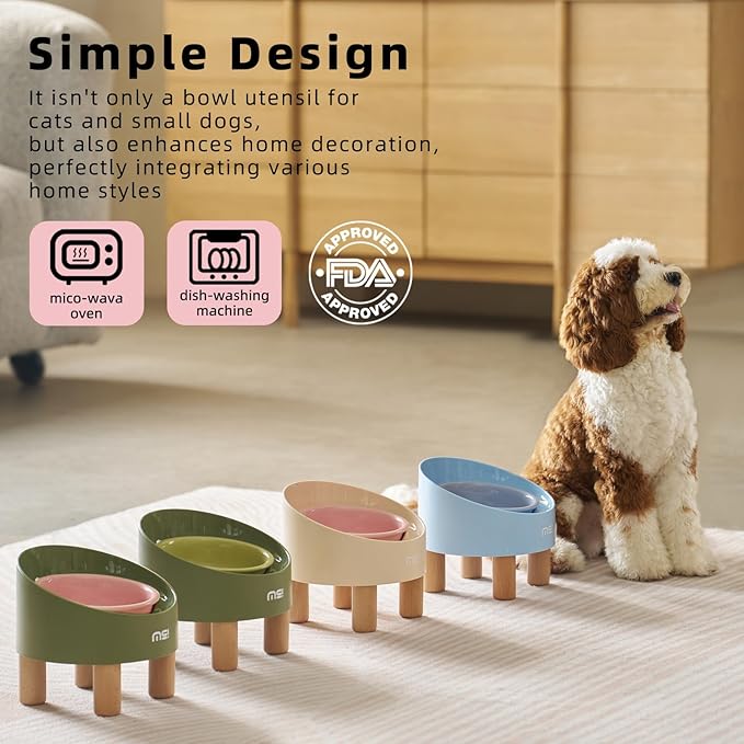 MS!MAKE SURE Cat Bowls, Adjustable Elevated Ceramic Cat Bowls with Anti-Slip Rubber Pad, Splash Guard, Lead & Cadmium Free, Whisker Friendly, for Puppies & Cats - 5.1" Wide, 295ML (10 oz), Pink