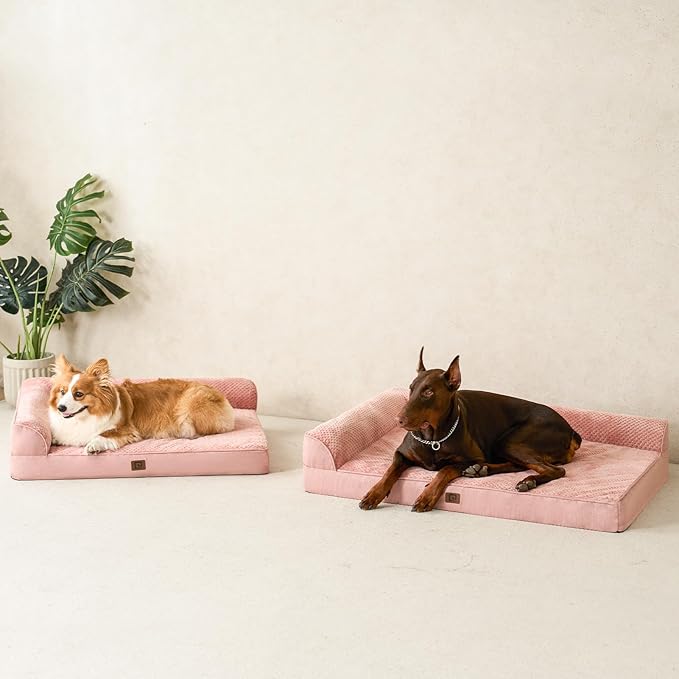 EHEYCIGA Memory Foam Dog Bed XXL, Giant Dog Bed Orthopedic with Washable Removable Cover, Waterproof Pet Bed Couch for Jumbo Dogs, 48x36x7 Inches, Pink