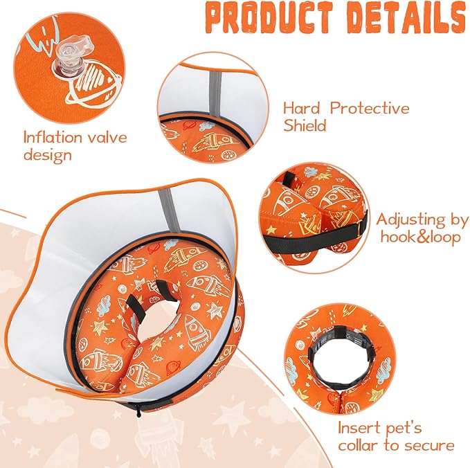Elevated Inflatable Dog Cone Collar to Stop Licking, Doggie Donut Collar After Surgery, Soft Dog Cone Alternative for Small Medium Large Dogs
