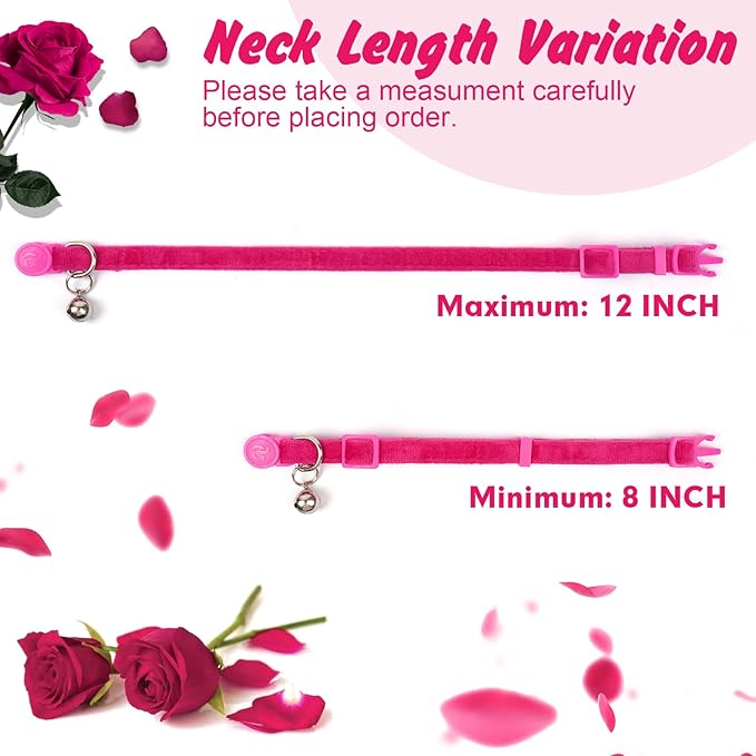 azuza 2 Pack Cat Collar Floral with Bell and Removable Flower Bowtie Breakaway Adjustable Velvet Fabric Cat Collar for Pets and Daily Decoration,Hot Pink & Purple