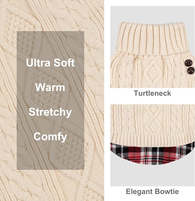 KYEESE Dog Sweater Warm Turtleneck Small Dogs Sweater with Gingham Patchwork Soft Pullover Dog Sweaters for Small Dogs Girl Comfy Puppy Coat for Fall Winter Cold Weather Stretchy Knitwear Cat Clothes
