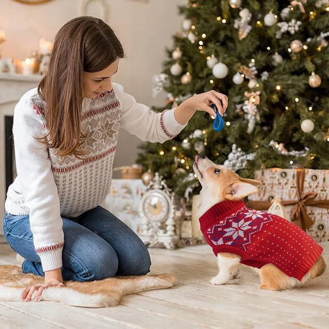 Kuoser Dog Sweater, Holiday Christmas Snowflake Pet Warm Knitwear Dog Sweaters Soft Puppy Clothing, Doggie Turtleneck Cold Weather Outfit Pullover for Small Medium Large Dogs Cats, Red L