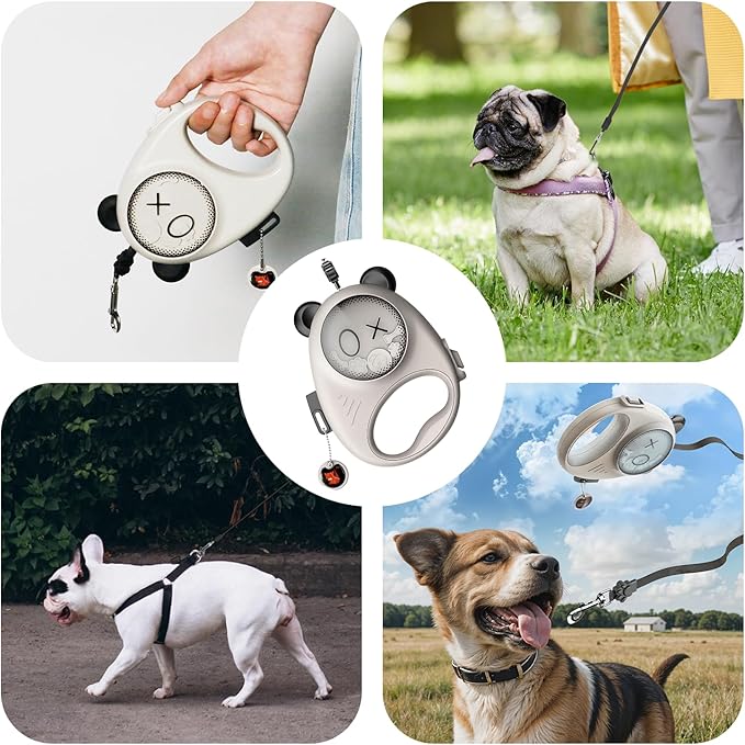 Retractable Dog Leash, 13ft Strong Nylon Tape with Auto-Locking Leash for Small Dogs up to 20 lbs, Tangle-Free, One-Touch Brake, Comfortable Grip, Panda Hug Design