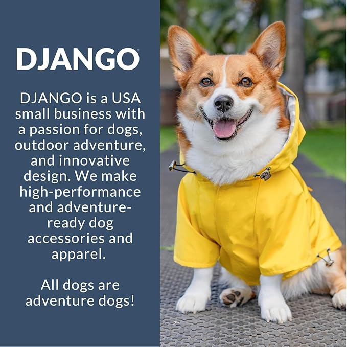 DJANGO Highland Dog Jacket & Raincoat – Water-Repellent, Lined Dog Coat with Hood, Adjustable Fit & Harness Hole – Lightweight Rain & Wind Jacket for Small & Medium Dogs up to 30 lbs (Yellow, Small)