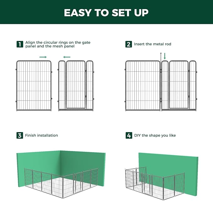 FXW Garden Fence Outdoor for The Yard – 40in(H) x 54.7ft(L) Heavy Duty Metal Animal Barrier for Dog and Rabbit, Decorative Dog Fence, 24 Panels, Silver